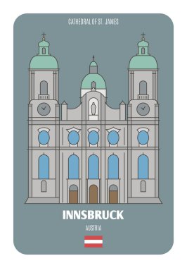 Avusturya, Innsbruck 'taki St. James Katedrali. Avrupa şehirlerinin mimari sembolleri. Renkli vektör 