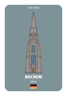 Bochum, Almanya 'daki Mesih Kilisesi. Avrupa şehirlerinin mimari sembolleri. Renkli vektör 