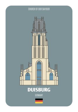 Duisburg, Almanya 'daki Kurtarıcımız Kilisesi. Avrupa şehirlerinin mimari sembolleri. Renkli vektör 