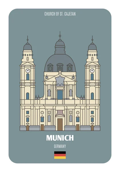 Kirche Cajetan München Deutschland Wahrzeichen Architektonische Symbole Europäischer Städte Bunter — Stockvektor