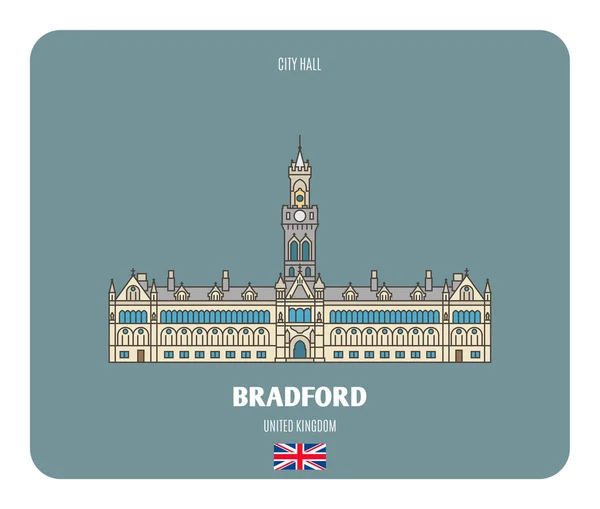 City Hall Bradford Architectural Symbols European Cities Colorful Vector — Stock Vector