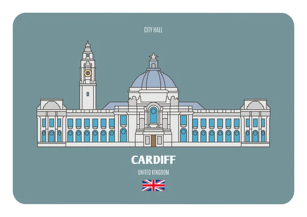 City Hall Cardiff Architectural Symbols European Cities Colorful Vector — Stock Vector
