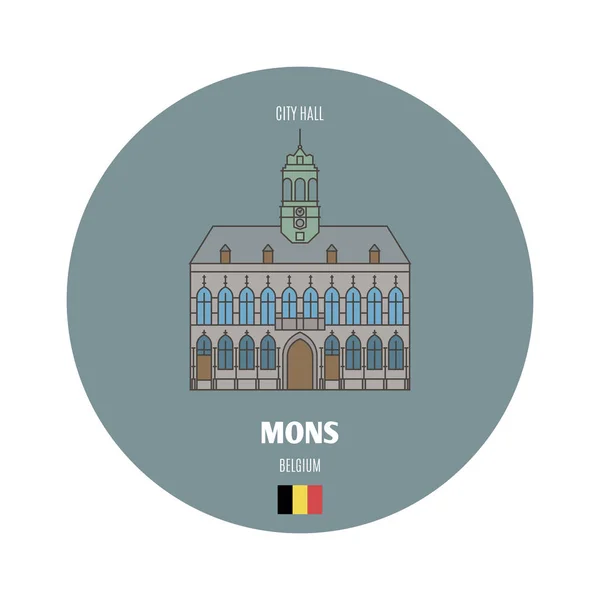 Δημαρχείο Του Μονς Βέλγιο Αρχιτεκτονικά Σύμβολα Ευρωπαϊκών Πόλεων Πολύχρωμο Διάνυσμα — Διανυσματικό Αρχείο