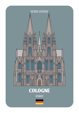 Köln, Almanya 'daki Köln Katedrali. Avrupa şehirlerinin mimari sembolleri. Renkli vektör 