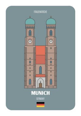Münih, Almanya 'da Frauenkirche. Avrupa şehirlerinin mimari sembolleri. Renkli vektör 