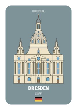 Dresden, Almanya 'da Frauenkirche. Avrupa şehirlerinin mimari sembolleri. Renkli vektör 
