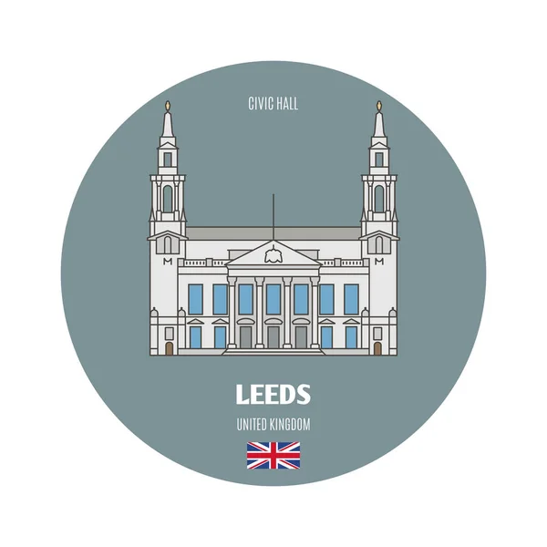 Civic Hall Leeds Reino Unido Símbolos Arquitectónicos Das Cidades Europeias — Vetor de Stock