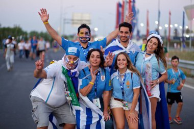Rusya, Rostov-on-Don-20 Haziran 2018: Neşeli hayranları Uruguay Uruguay - Suudi Arabistan maçtan sonra. Rusya'nın Dünya Kupası 2018