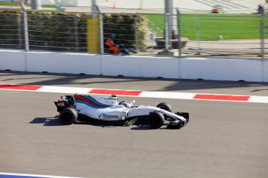 Soçi, Rusya - 30 Nisan 2017: Lance Stroll Sochi Autodrom, Formula bir Rus Grand Prix yarış yarış Williams Martini Racing F1 takımı.