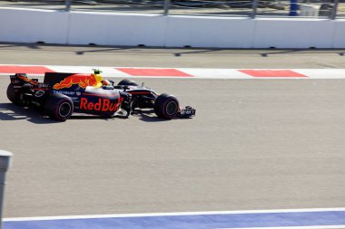 Soçi, Rusya - 30 Nisan 2017: Max Verstappen Sochi Autodrom, Formula bir Rus Grand Prix yarış yarış Red Bull Racing F1 takımı.