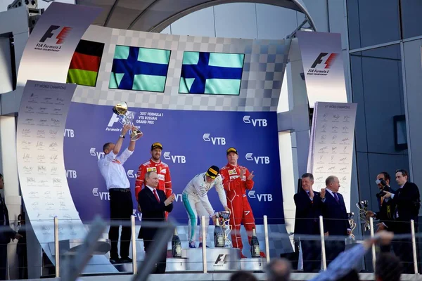 Sochi Russia April 2017 Top Three Finishers Valtteri Bottas Mercedes — Stock Photo, Image