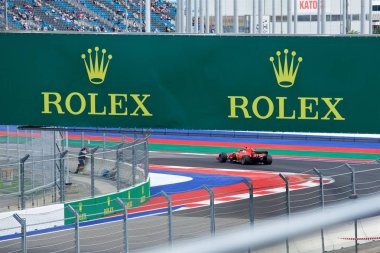 Soçi, Rusya - 30 Eylül 2018: Sebastian Vettel Formula bir Rus Grand Prix Sochi Autodrom, Yarış, yarış Scuderia Ferrari F1 takımının.
