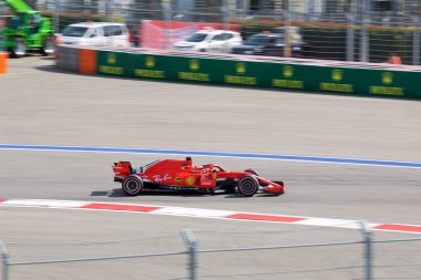 Soçi, Rusya - 30 Eylül 2018: Sebastian Vettel Formula bir Rus Grand Prix Sochi Autodrom, Yarış, yarış Scuderia Ferrari F1 takımının.