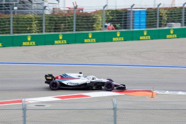 Soçi, Rusya - 30 Eylül 2018: Lance Stroll Sochi Autodrom, Formula bir Rus Grand Prix yarış yarış Williams Martini Racing F1 takımı.