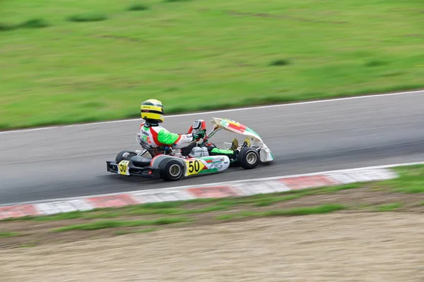 Competition of young pilots on karting — Stock Photo, Image