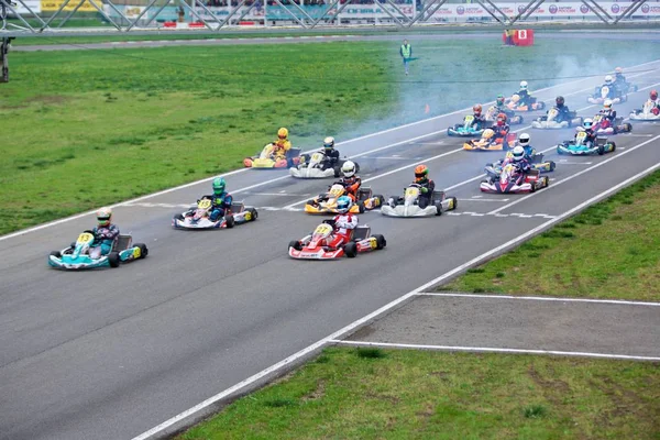 Competition of young pilots on karting — Stock Photo, Image