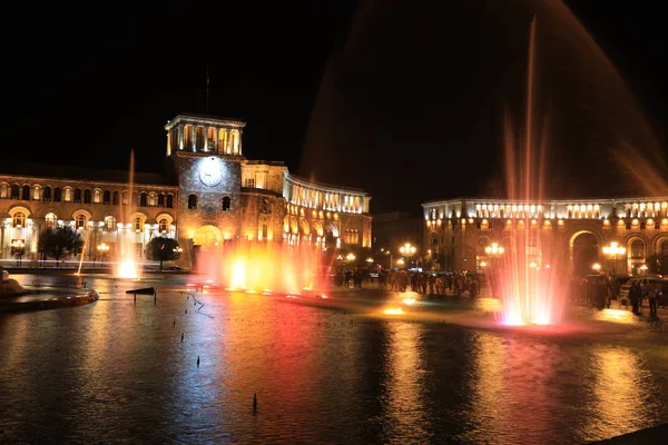 Fountain Government Republic Armenia Night Located Republic Square Yerevan Armenia — Stock Photo, Image