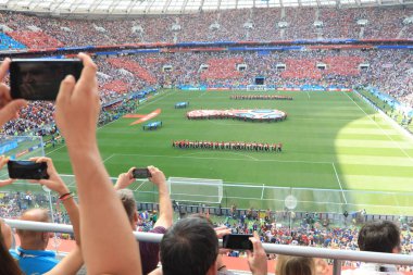  Moskova, Rusya - 26 Haziran 2018: Fransa ve Danimarka Luzhniki Stadı nda arasında Dünya Kupası C grubu oyunu