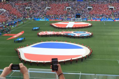  Moskova, Rusya - 26 Haziran 2018: Fransa ve Danimarka Luzhniki Stadı nda arasında Dünya Kupası C grubu oyunu