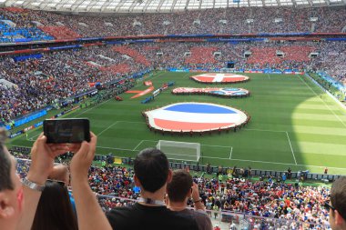  Moskova, Rusya - 26 Haziran 2018: Fransa ve Danimarka Luzhniki Stadı nda arasında Dünya Kupası C grubu oyunu