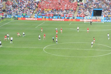  Moskova, Rusya - 26 Haziran 2018: Fransa ve Danimarka Luzhniki Stadı nda arasında Dünya Kupası C grubu oyunu