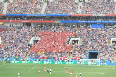  Moskova, Rusya - 26 Haziran 2018: Fransa ve Danimarka Luzhniki Stadı nda arasında Dünya Kupası C grubu oyunu