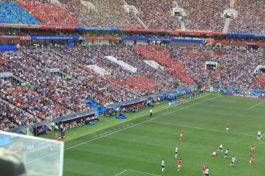  Moskova, Rusya - 26 Haziran 2018: Fransa ve Danimarka Luzhniki Stadı nda arasında Dünya Kupası C grubu oyunu