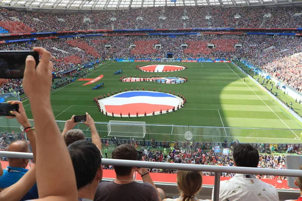 MOSCOW, RÚSSIA - 26 de junho de 2018: o jogo do Grupo C da Copa do Mundo entre França e Dinamarca no Estádio Luzhniki — Fotografia de Stock