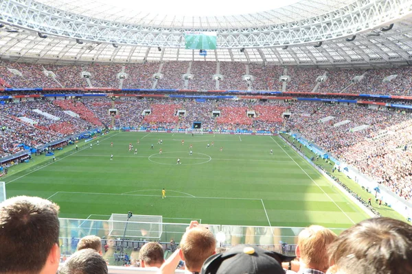 俄罗斯莫斯科-2018年6月26日: 世界杯 C 组法国和丹麦在卢日尼基体育场的比赛 — 图库照片