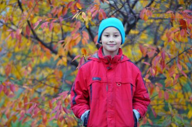 açık havada sonbaharda mutlu çocuk                