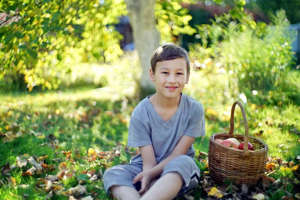 Happy Boy Outdoors Autumn — Stock Photo, Image