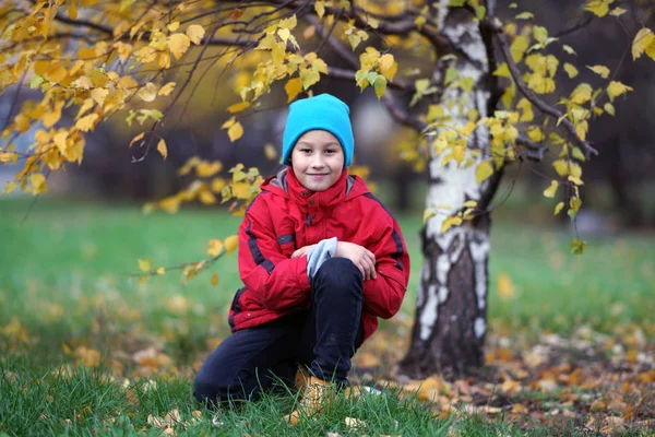 Glücklicher Junge Herbst Freien — Stockfoto