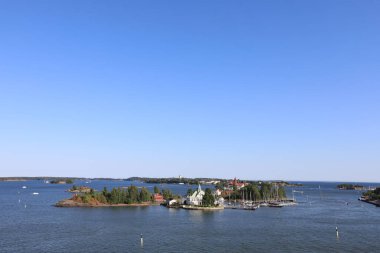 Helsinki, Finlandiya, limandan Baltık Denizi ve adalarına manzara