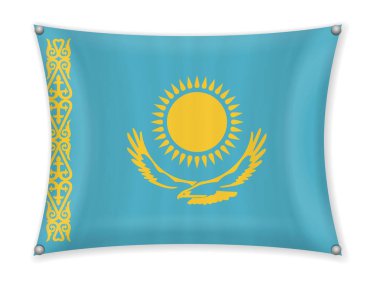 Beyaz bir arka plan üzerinde Kazakistan bayrağı sallayarak.