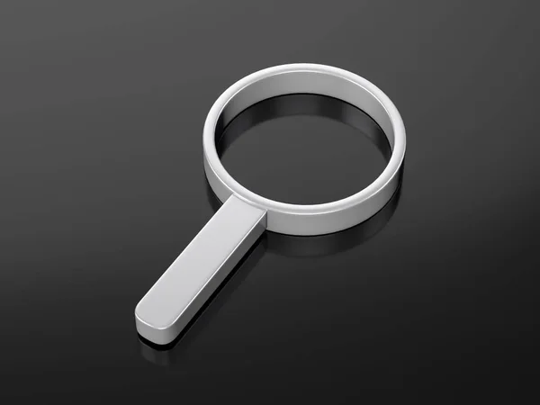 Metallic Magnifier Symbol Black Background Illustration — Stock Photo, Image