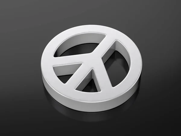 Metallic peace symbol on a black background. 3d illustration.