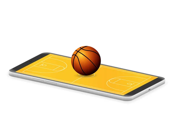 Slimme Telefoon Basketbal Een Witte Achtergrond — Stockvector