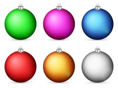 Noel topları beyaz bir arka plan üzerinde ayarlayın. Vektör çizim.