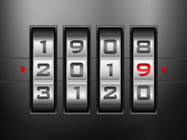 Metalik şifreli kilit yeni yıl 2019. Vektör çizim.