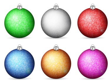 Noel topları beyaz bir arka plan üzerinde ayarlayın. Vektör çizim.