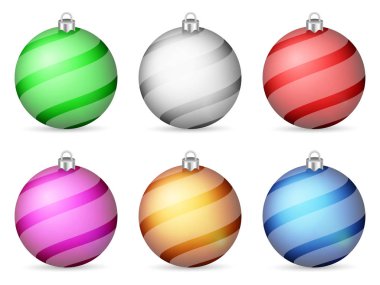 Noel topları beyaz bir arka plan üzerinde ayarlayın. Vektör çizim.