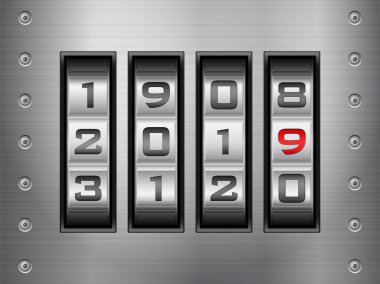 Metalik şifreli kilit yeni yıl 2019. Vektör çizim.