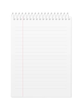 Beyaz arka planda bir defter. Vektör illüstrasyonu.