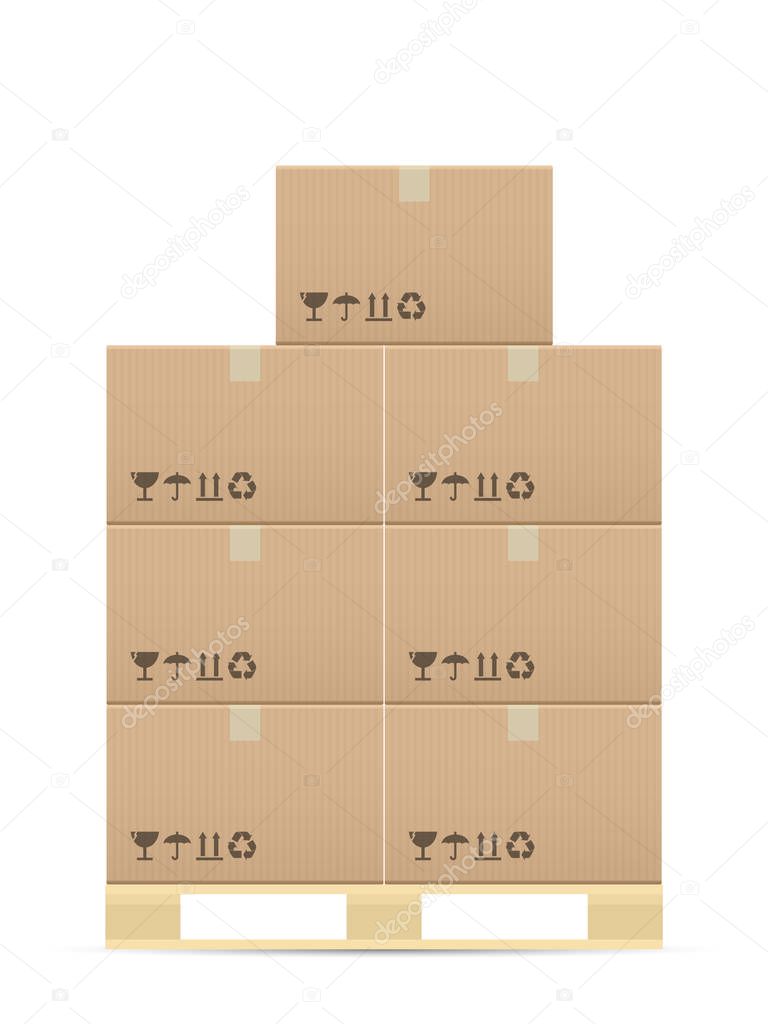 Pasteboard boxes on wooded pallet. Vector illustration.
