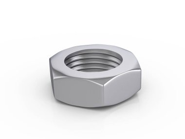 Metal fındık beyaz bir arka plan üzerinde. 3D çizim.