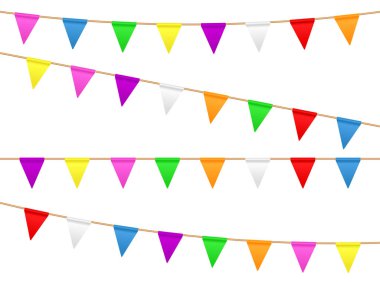 Renkli bayraklar çamaşır ipinde. Vektör illüstrasyonu.