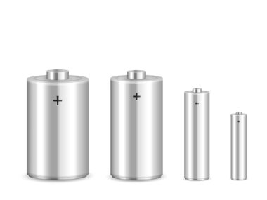 Beyaz arka planda alkalin batarya ayarlandı. Vektör illüstrasyonu.