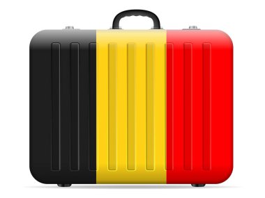 Belçika bayrağı bavul beyaz bir arka plan üzerinde seyahat. Vektör çizim.