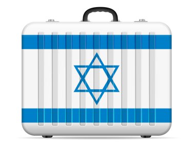 İsrail bayrağı bavul beyaz bir arka plan üzerinde seyahat. Vektör çizim.