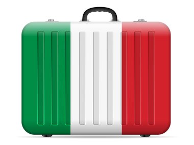 İtalya bayrağı bavul beyaz bir arka plan üzerinde seyahat. Vektör çizim.